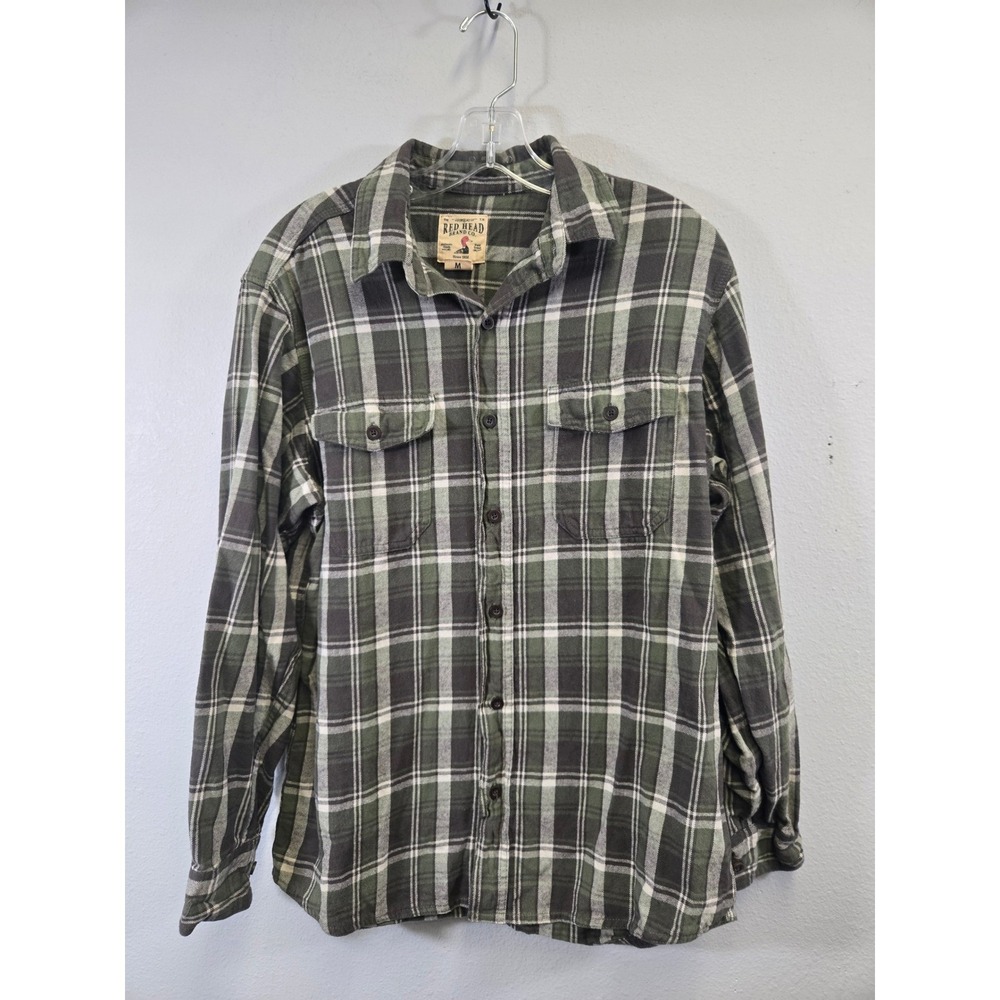 Red Head Flannel Plaid Green Long Sleeve Button Down Outdoor Shirt Medium